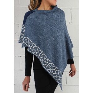 Bill Baber Wallace Shawl Blue Celtic Knit Silk Linen Cotton Scotland Poncho